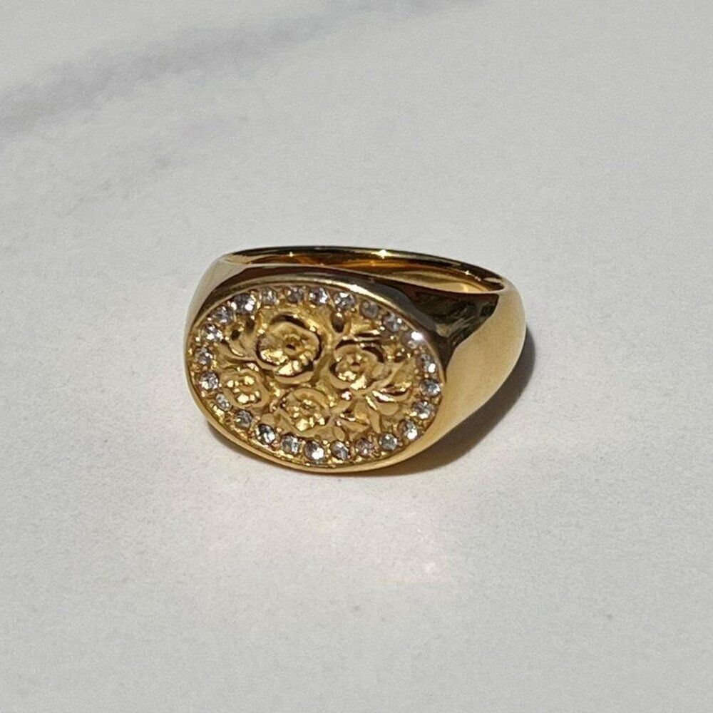 New! “Fleur” Rose Engraved Gold Ring